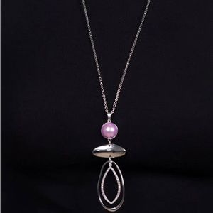 NEW Boutique Purple Pearl & Iridescent Diamond Rhinestone Pendant Necklace